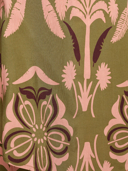 Vintage Botanical Print Wide Leg Pants