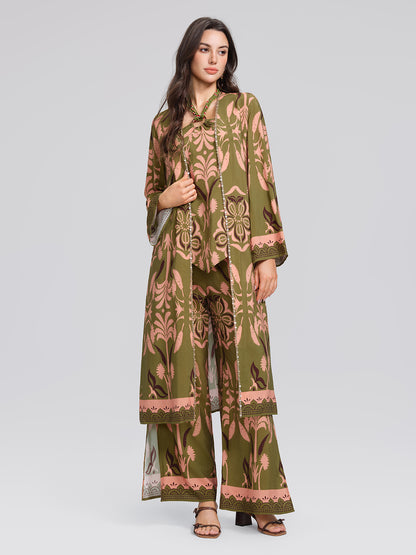 Vintage Botanical Print Belted Cover-Up