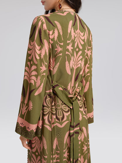 Vintage Botanical Print Belted Cover-Up