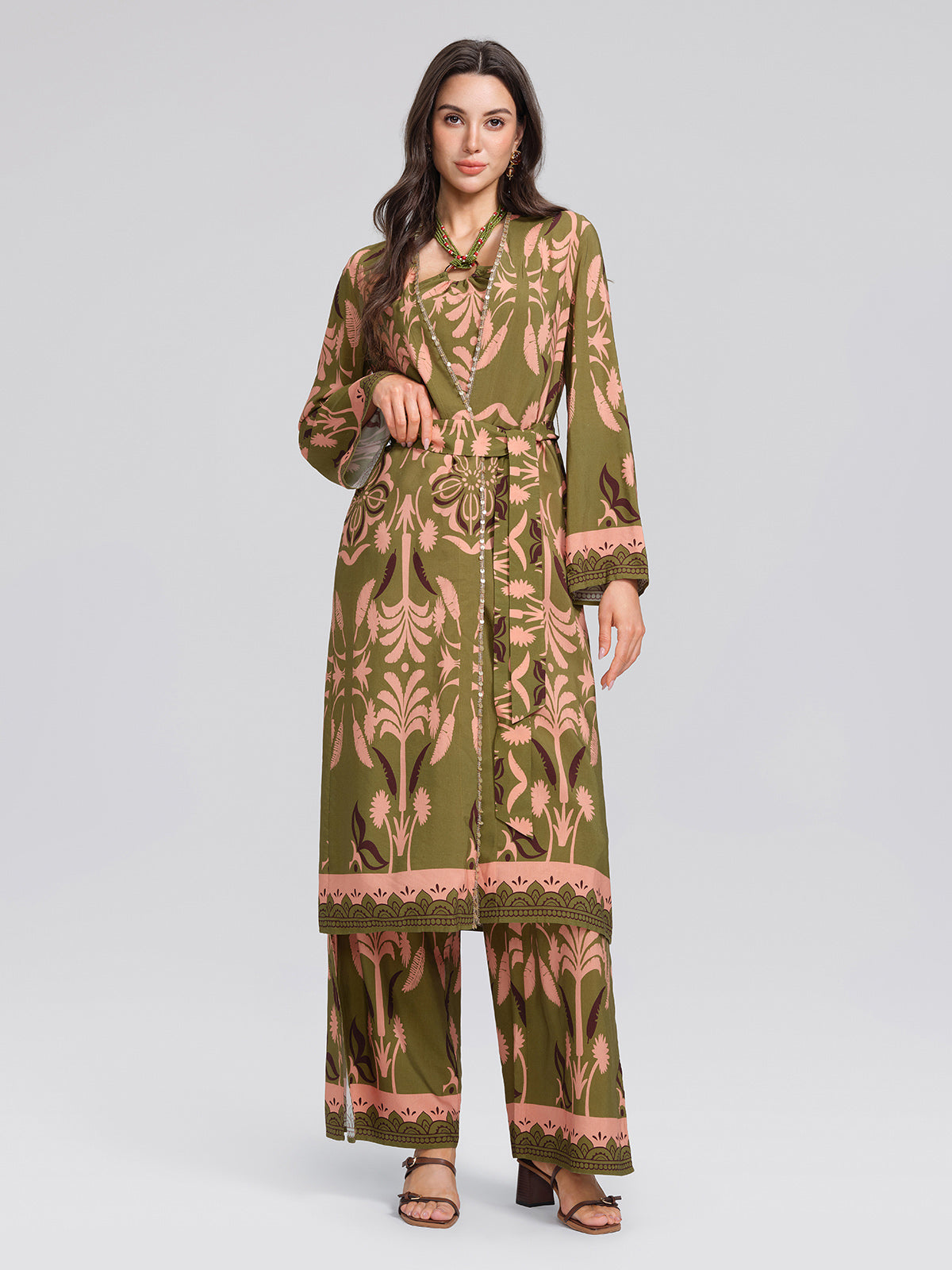 Vintage Botanical Print Belted Cover-Up