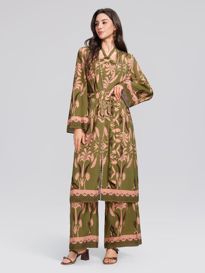Vintage Botanical Print Belted Cover-Up