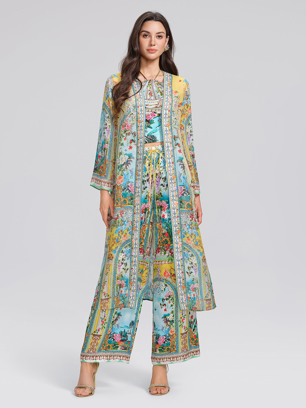 100% Silk Rhinestone Manor Print Cover-Up