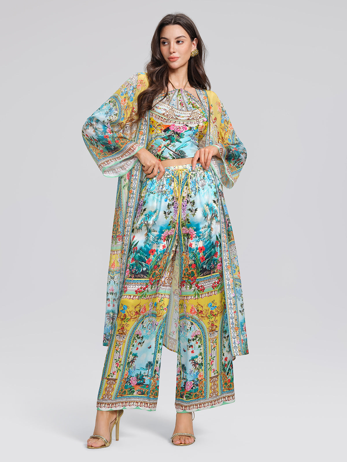 100% Silk Rhinestone Manor Print Cover-Up
