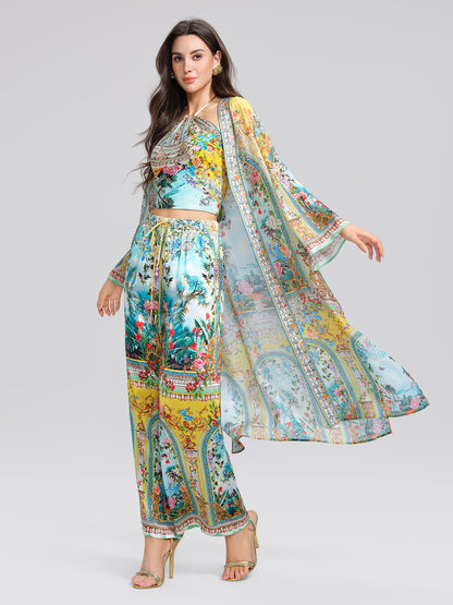 100% Silk Rhinestone Manor Print Cover-Up
