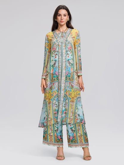 100% Silk Rhinestone Manor Print Cover-Up