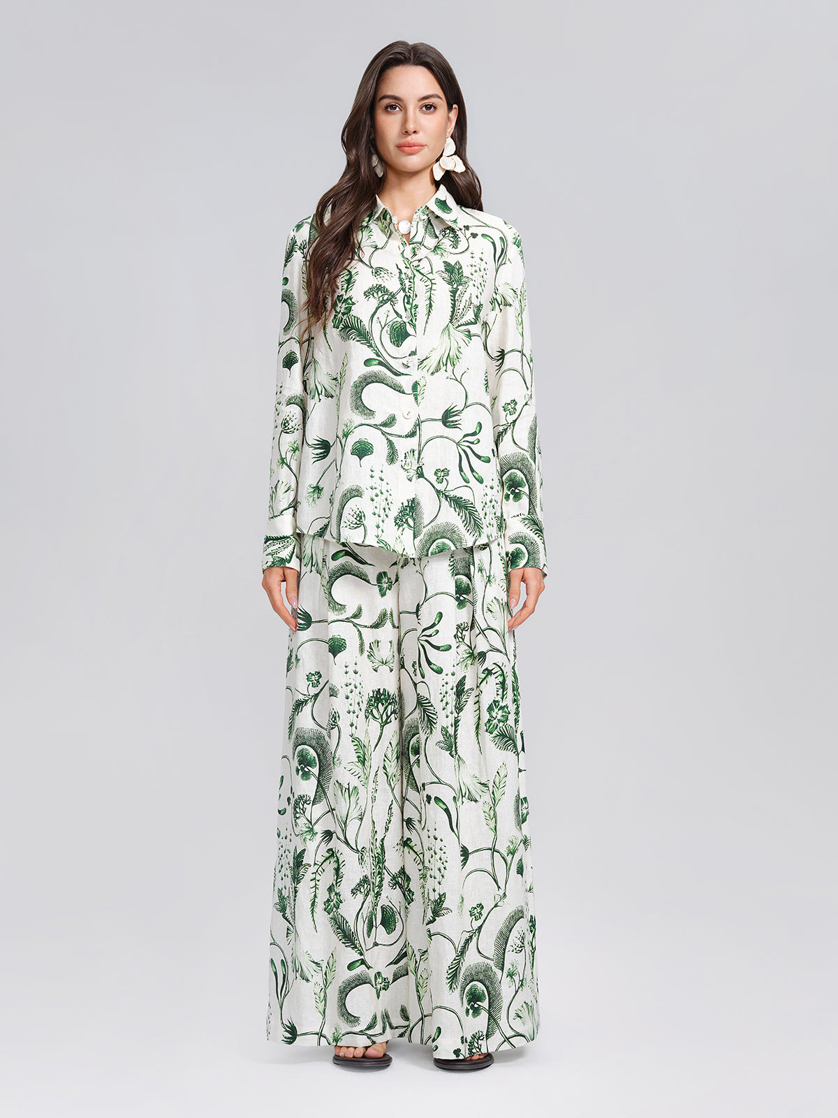 100% Linen Vintage Greenery Print Pants