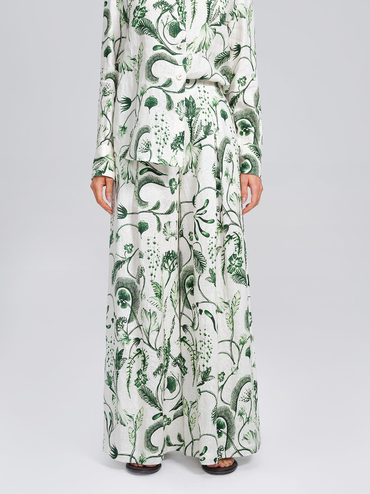 100% Linen Vintage Greenery Print Pants