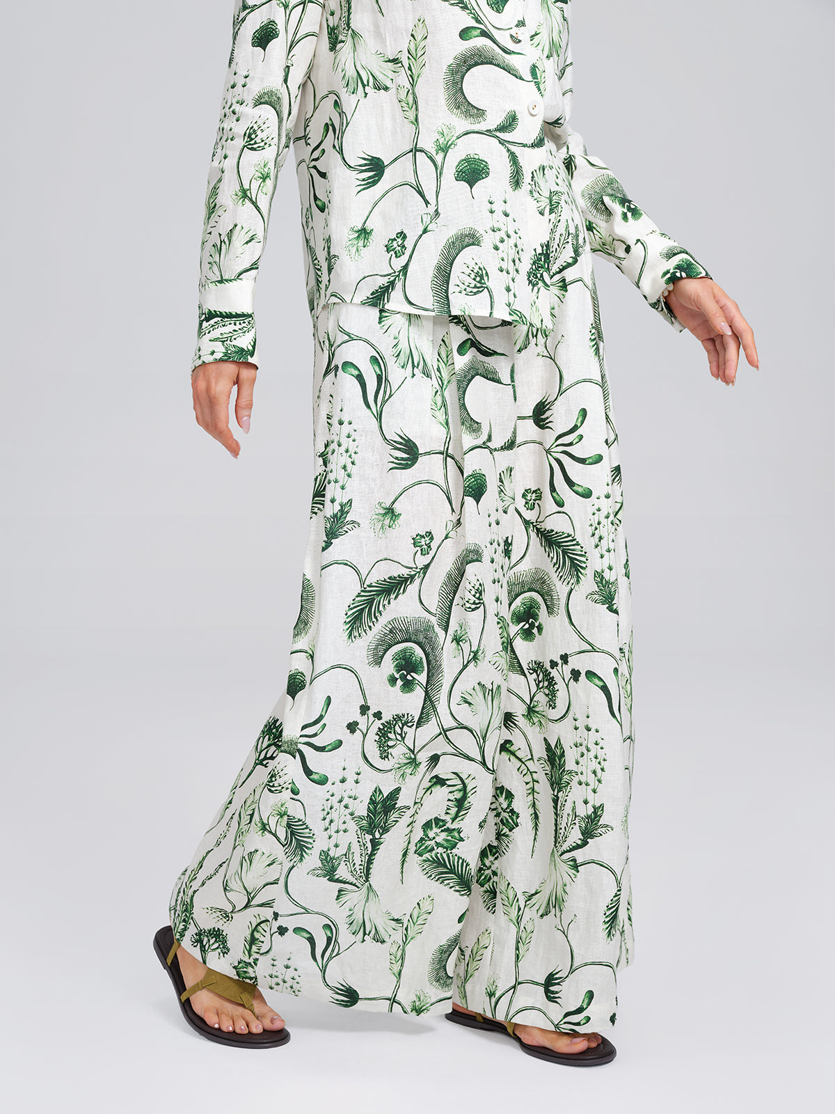 100% Linen Vintage Greenery Print Pants