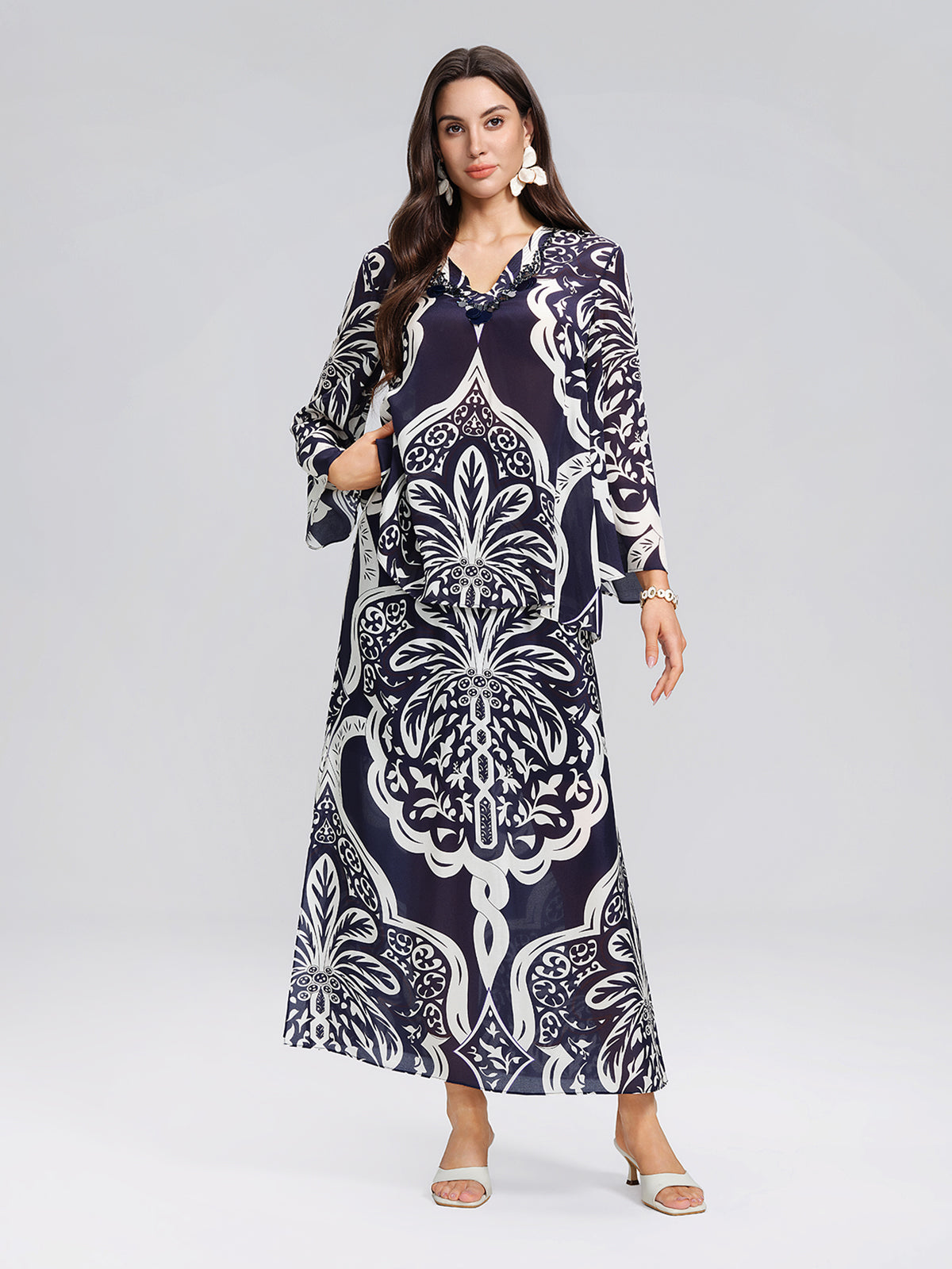 Silk Ethnic-Inspired Paisley Print Elastic Waist Skirt