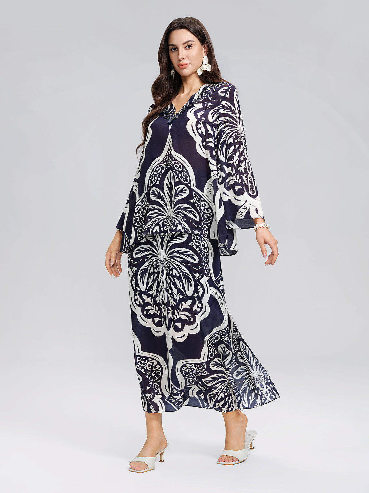 Silk Ethnic-Inspired Paisley Print Elastic Waist Skirt