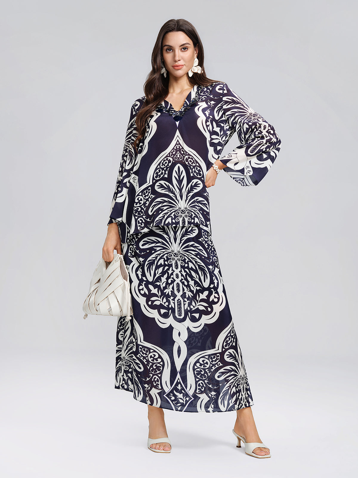 Silk Ethnic-Inspired Paisley Print Elastic Waist Skirt