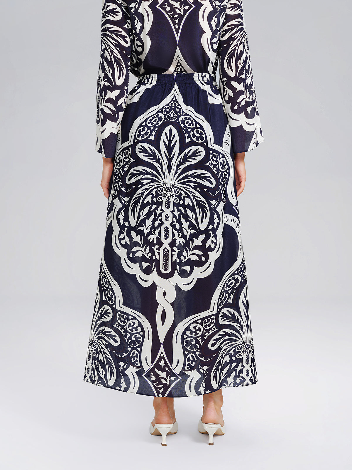 Silk Ethnic-Inspired Paisley Print Elastic Waist Skirt