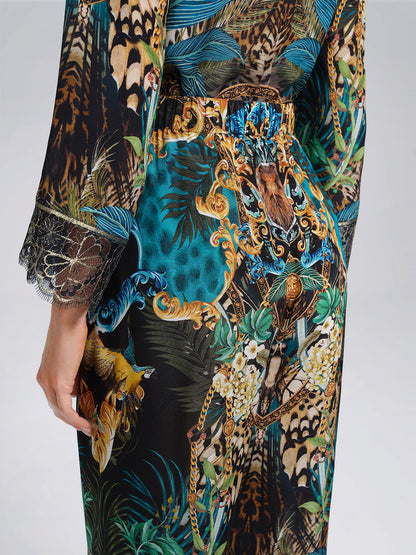 100% Silk Rhinestone Leopard Floral Shirt