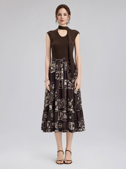 Silk Botanical Print Midi Skirt