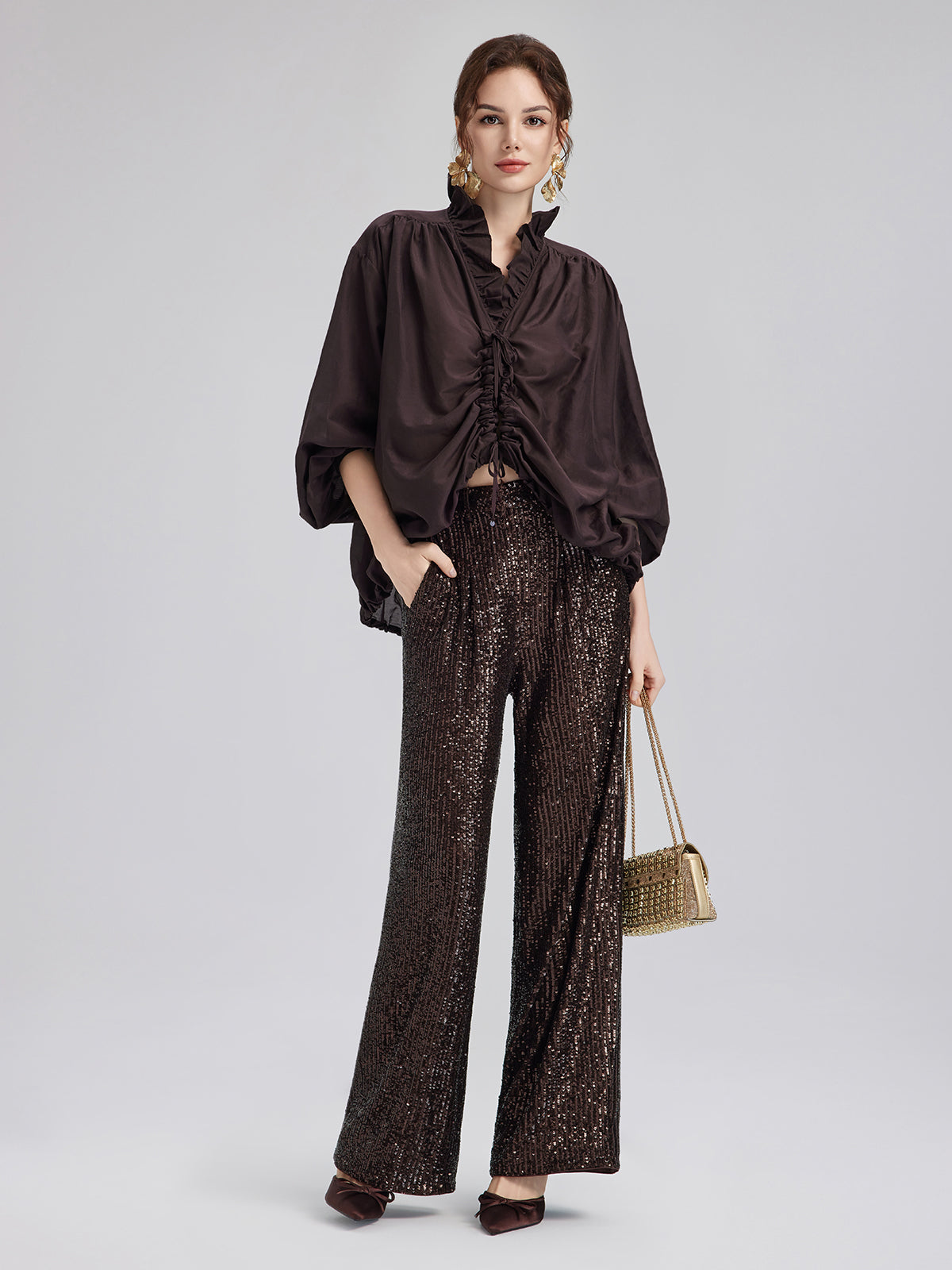 Light Luxury Sequin Wide-Leg Pants