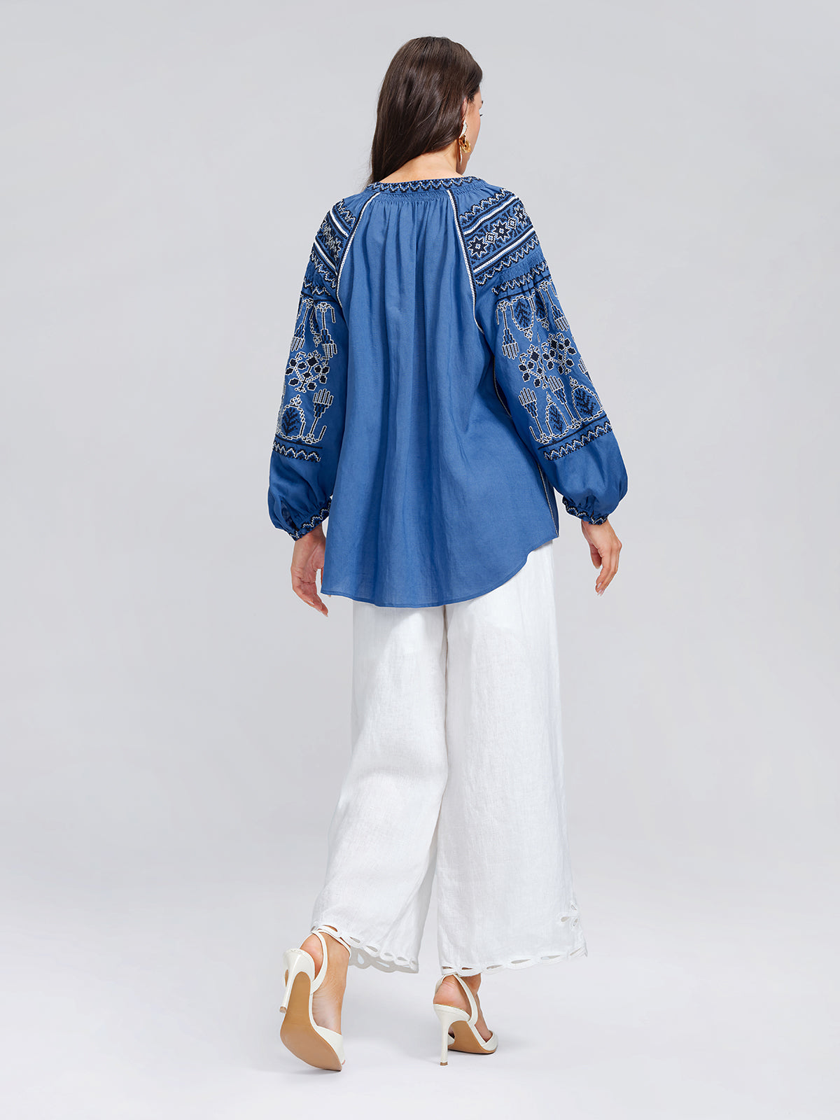 Rinen Ethnic Embroidered Tassel Tie Top