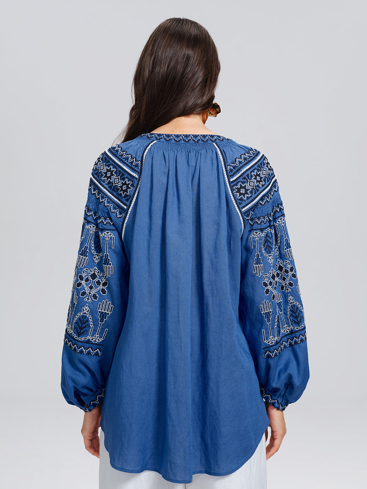 Rinen Ethnic Embroidered Tassel Tie Top