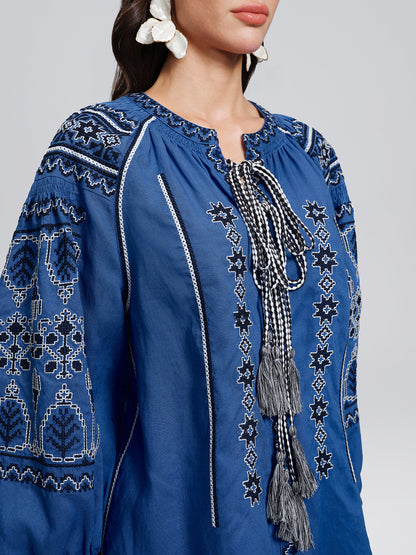 Rinen Ethnic Embroidered Tassel Tie Top