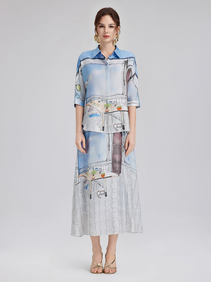 Silk Twill Printed Shirt (100% Silk)