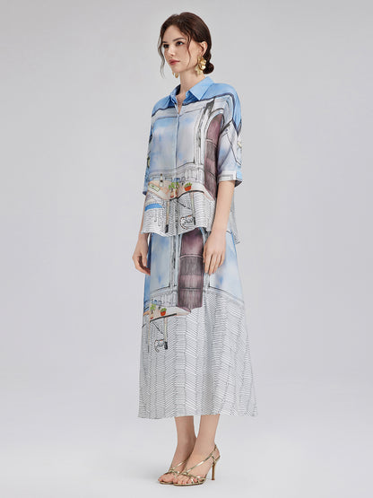 Silk Twill Printed Shirt (100% Silk)