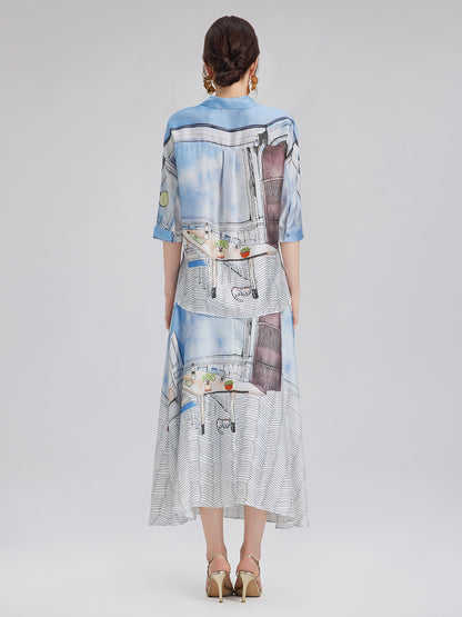 Silk Twill Printed Shirt (100% Silk)