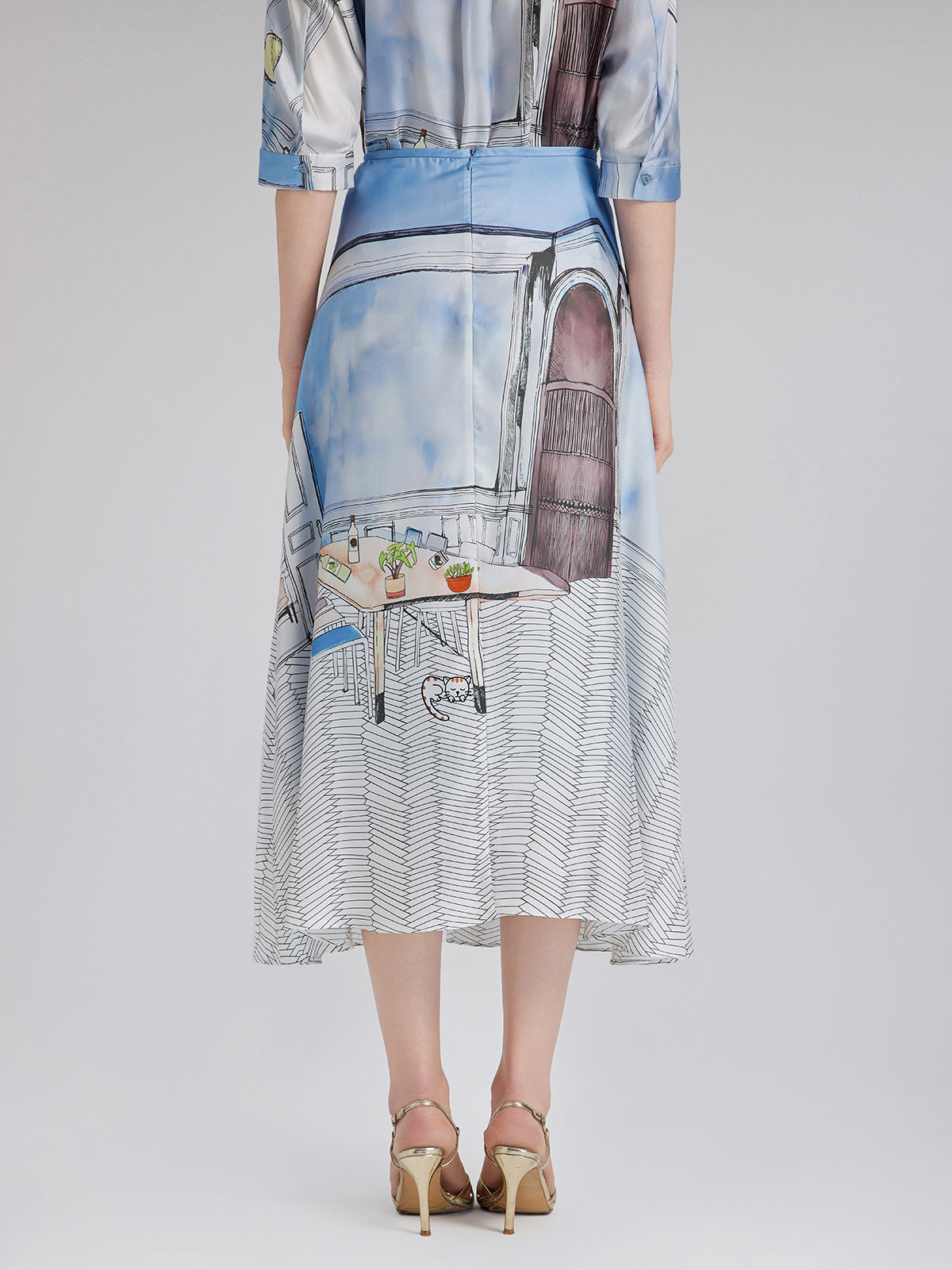 Silk Twill Printed Skirt (100% Silk)
