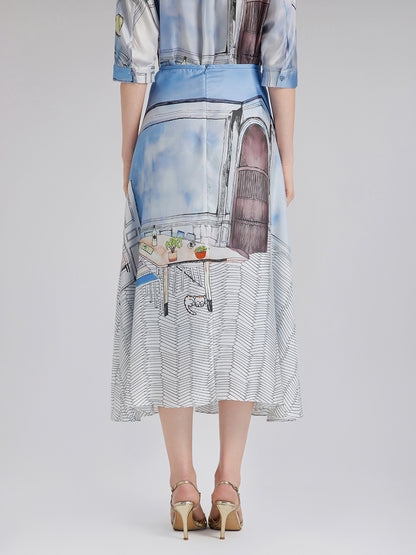 Silk Twill Printed Skirt (100% Silk)