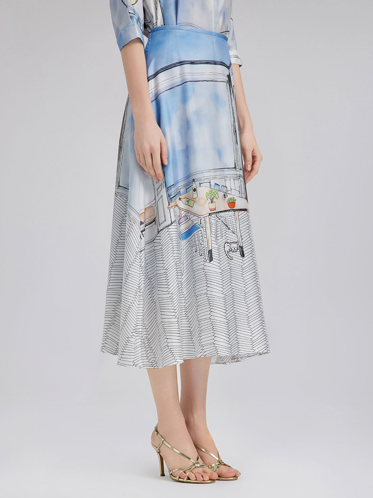 Silk Twill Printed Skirt (100% Silk)