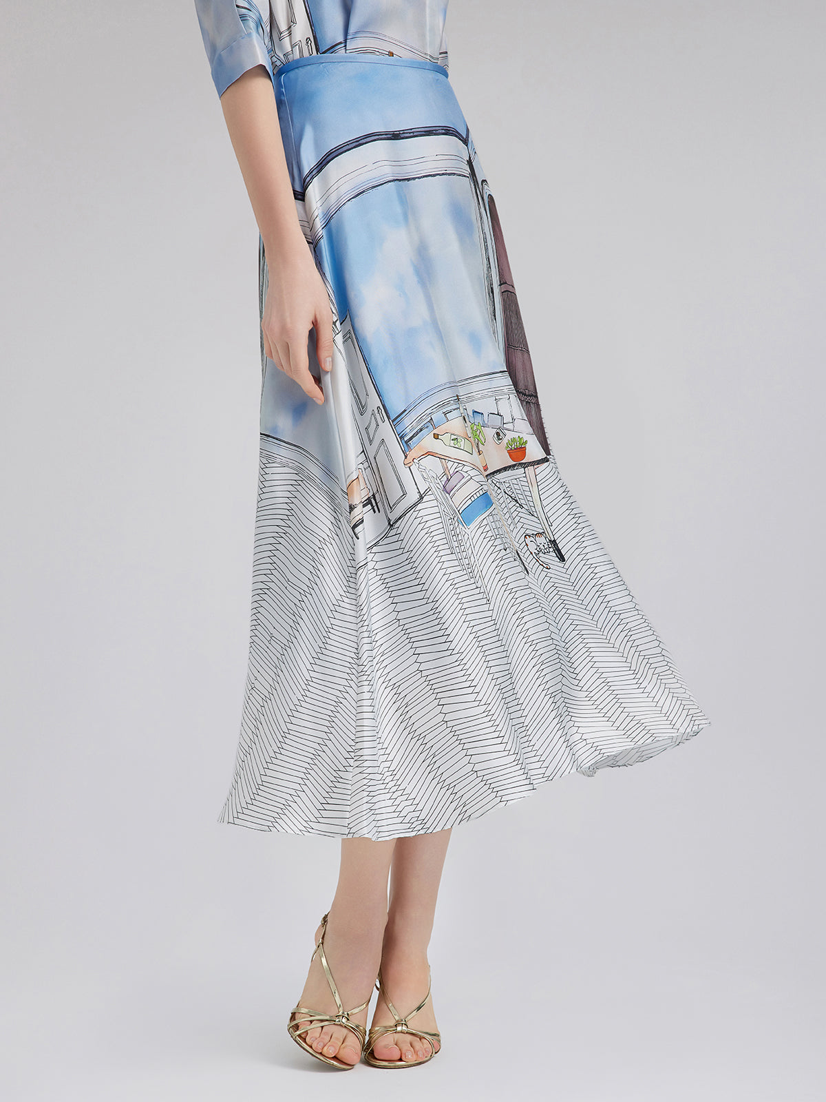 Silk Twill Printed Skirt (100% Silk)