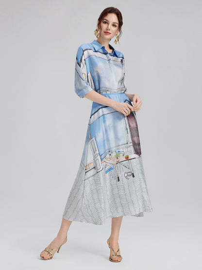 Silk Twill Printed Shirt (100% Silk)