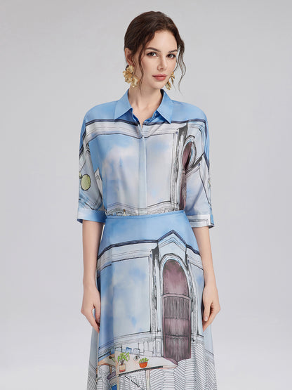 Silk Twill Printed Shirt (100% Silk)