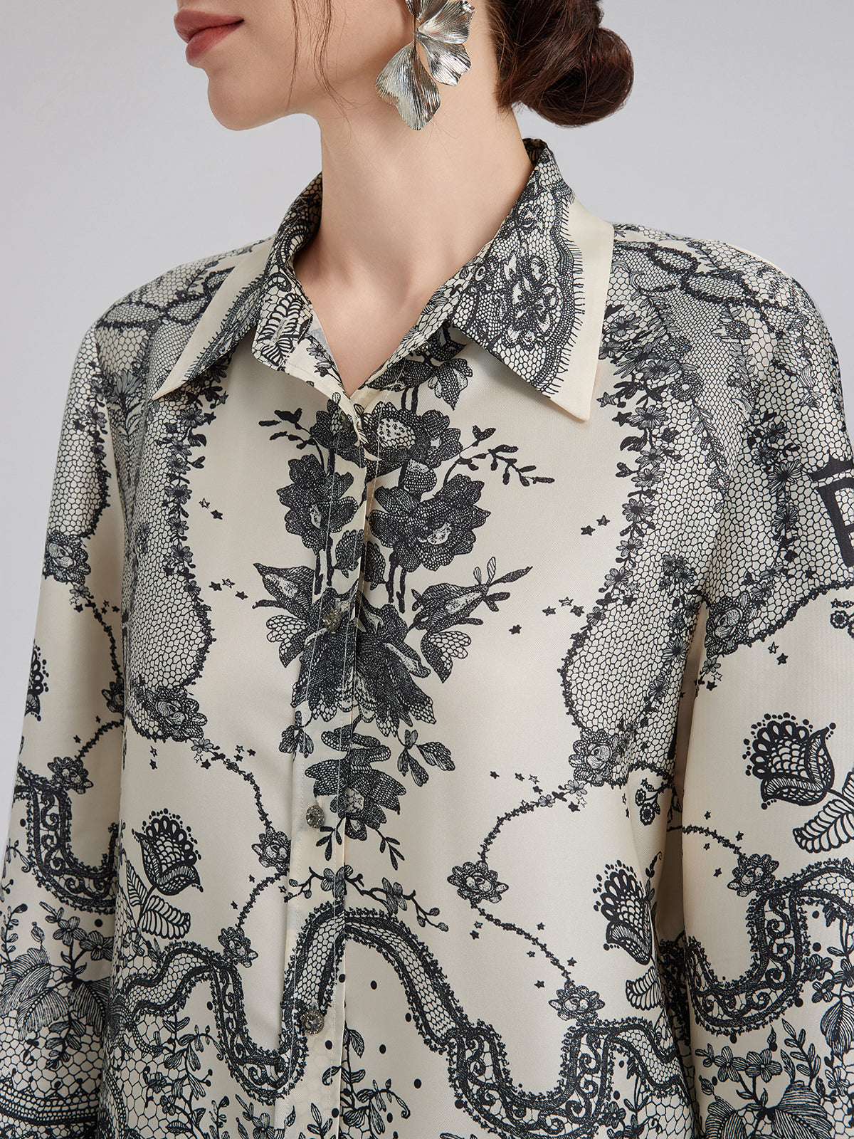 Black Eyelash Lace Turn-down Collar Shirt