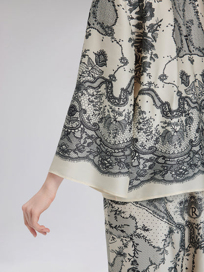 Black Eyelash Lace Turn-down Collar Shirt