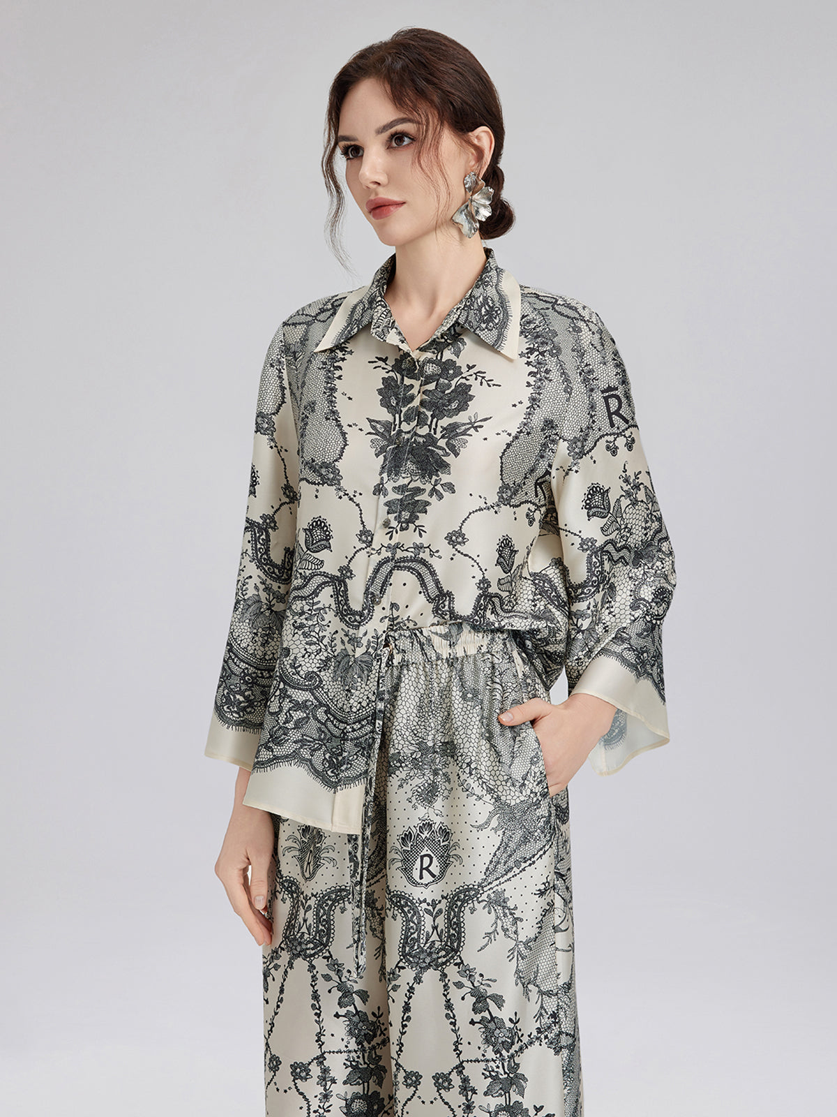 Black Eyelash Lace Turn-down Collar Shirt