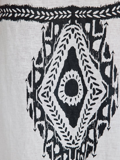 Linen Geometric Print Batwing Maxi Dress