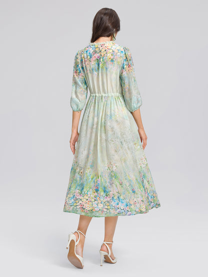 100% Silk Monet Garden Print Dress