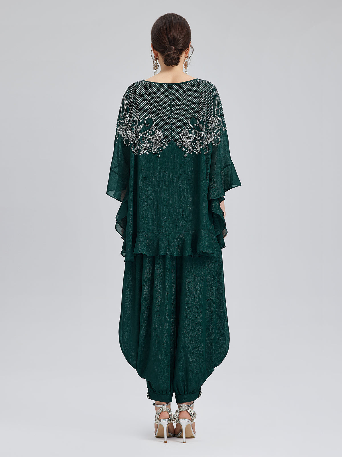 Metallic Chiffon Rhinestone V-Neck Top