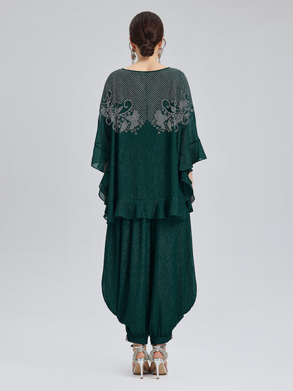 Metallic Chiffon Rhinestone V-Neck Top
