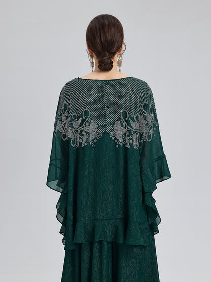 Metallic Chiffon Rhinestone V-Neck Top
