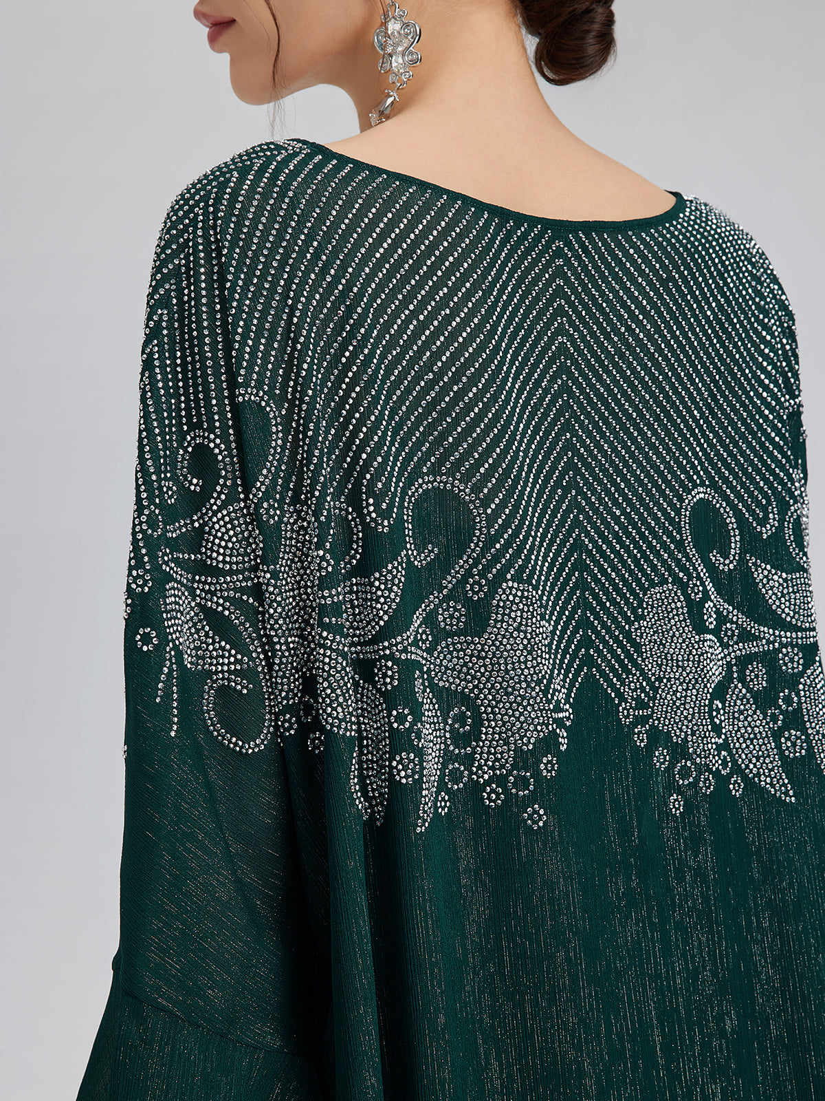 Metallic Chiffon Rhinestone V-Neck Top
