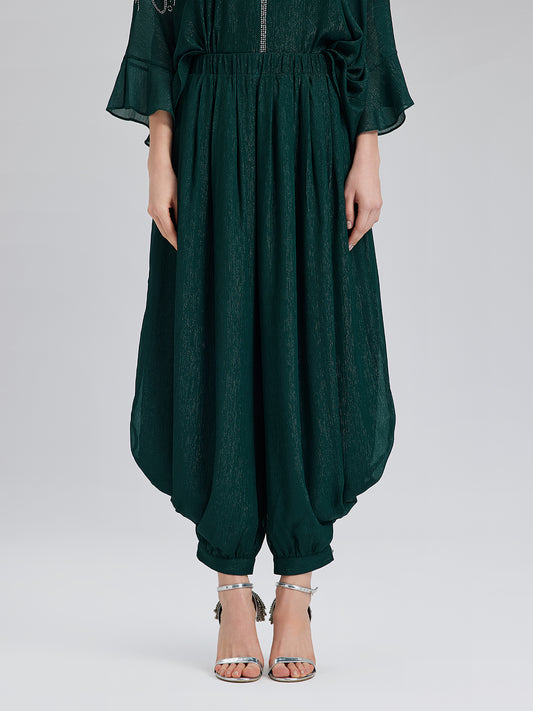Silver-threaded Chiffon Gathered Carrot Pants