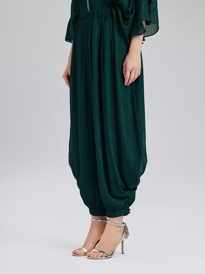 Silver-threaded Chiffon Gathered Carrot Pants