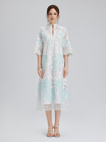 Guipure Lace Embroidered Openwork Appliqué Robe