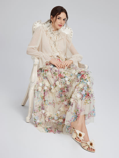 Handcrafted Floral French-Inspired Tulle Skirt