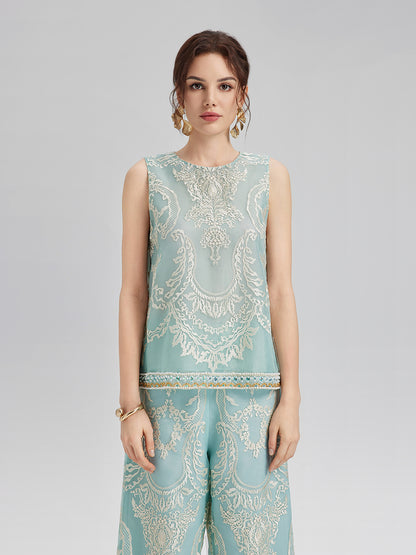 Organza Embroidered Mint Vest