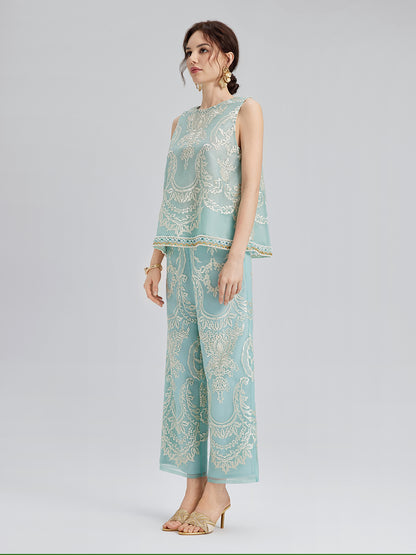 Organza Embroidered Mint Vest