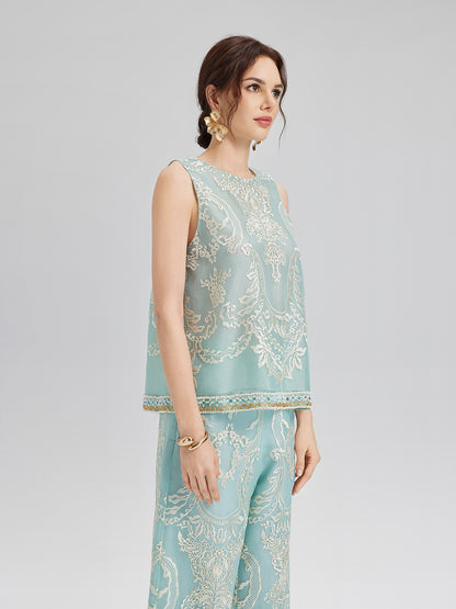 Organza Embroidered Mint Vest