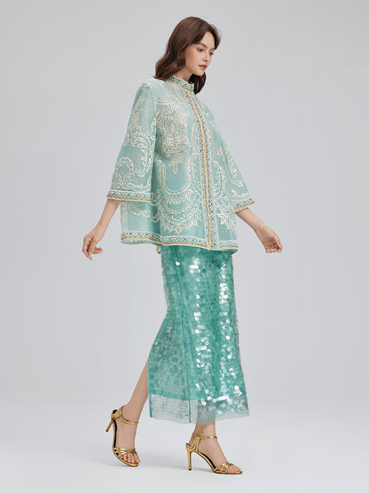 Organza Embroidered Mint Jacket