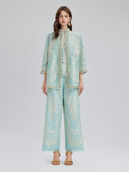 Organza Embroidered Mint Jacket