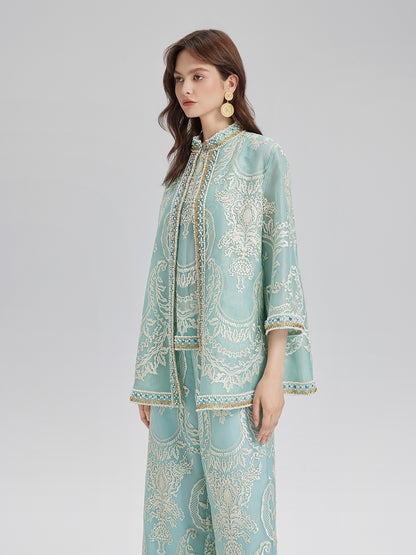 Organza Embroidered Mint Jacket